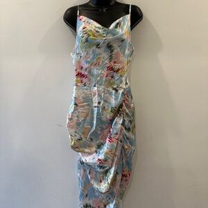 Cider Satin Blue and Pink Asymmetrical Sundress